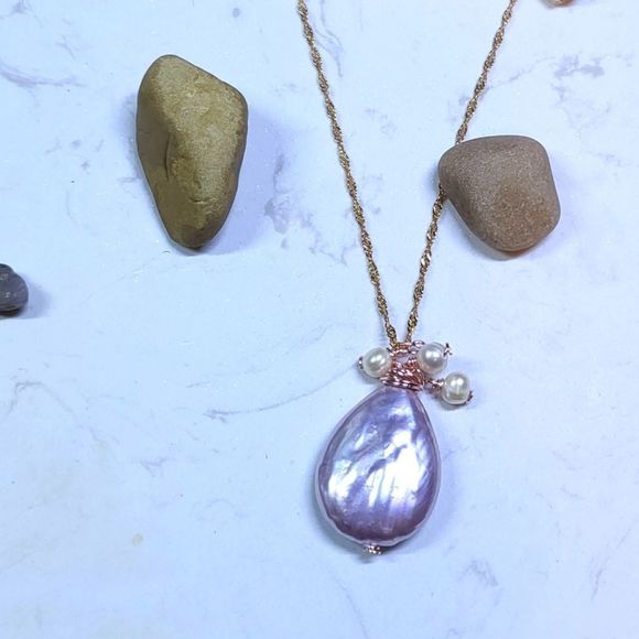 Rose pearl natural necklace and pendant gold filled - Picture 4 of 4